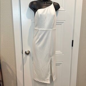 Lena White Asymmetrical One-Shoulder Sheath Dress
